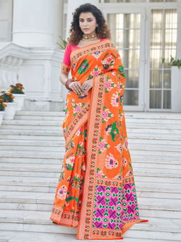 Odette - Festive Designer Orange Saree with Unstitched Blouse