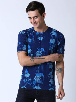 Huetrap - Mens Half Sleeves Round Neck Graphic Cuff Tee