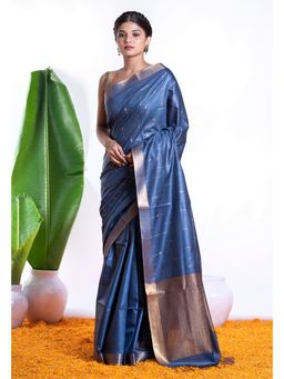 Boveee - Women Blue Silk Woven Saree Without Blouse