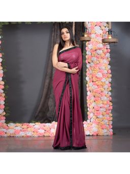 Boveee - Women Burgundy Georgette Solid Saree Without Blouse