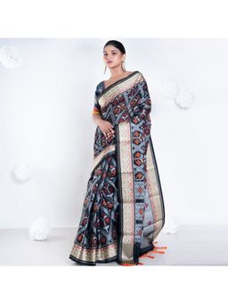 Boveee - Women Black Silk Woven Saree Without Blouse