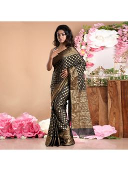 Boveee - Women Black Silk Woven Saree Without Blouse