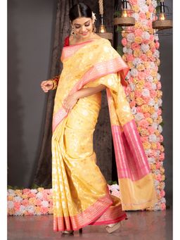 Boveee - Women Yellow Silk Woven Saree Without Blouse