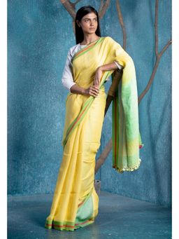 Boveee - Women Yellow Linen Woven Saree Without Blouse