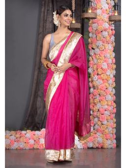 Boveee - Women Pink Organza Solid Saree Without Blouse
