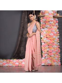 Boveee - Women Pink Georgette Stripes Printed Saree Without Blouse