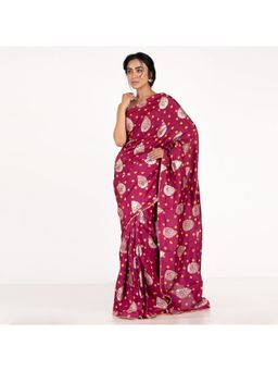 Boveee - Women Wine Silk Woven Saree Without Blouse