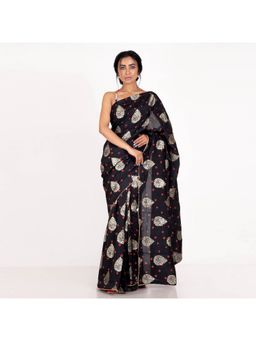 Boveee - Women Black Silk Woven Saree Without Blouse