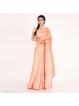 Boveee - Women Coral Silk Woven Saree Without Blouse