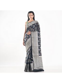 Boveee - Women Black Organza Woven Saree Without Blouse