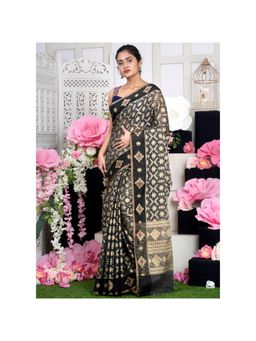 Boveee - Women Black Silk Woven Saree Without Blouse