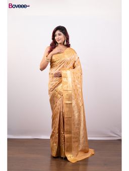 Boveee - Women Beige Silk Woven Saree Without Blouse