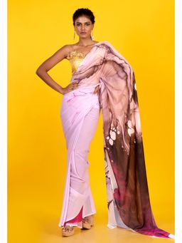 Boveee - Women Pink Georgette Printed Saree Without Blouse