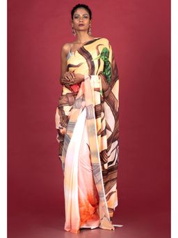 Boveee - Women Multi-Color Georgette Abstract Printed Saree Without Blouse