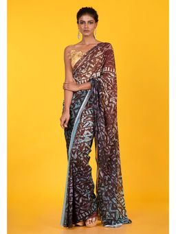 Boveee - Women Blue Georgette Geometric Printed Saree Without Blouse