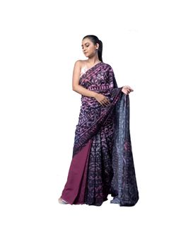 Boveee - Women Purple Georgette Geometric Printed Saree Without Blouse