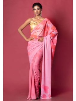 Boveee - Women Pink Georgette Printed Saree Without Blouse