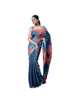 Boveee - Women Multi-Color Satin Abstract Printed Saree Without Blouse