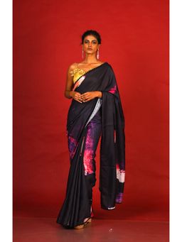 Boveee - Women Black Satin Printed Saree Without Blouse