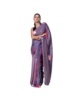 Boveee - Women Purple Georgette Printed Saree Without Blouse