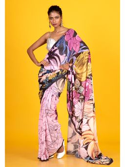 Boveee - Women Multi-Color Georgette Floral Printed Saree Without Blouse