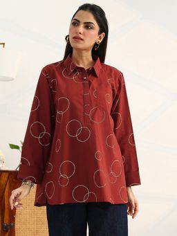 Gerua By Libas - Maroon Geometric Printed Panelled Kurti