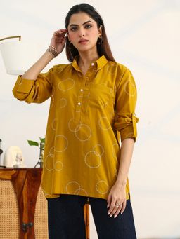 Gerua By Libas - Mustard Geometric Printed Panelled Kurti