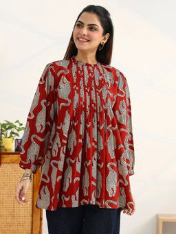Gerua By Libas - Maroon Animal Printed A-Line Kurti