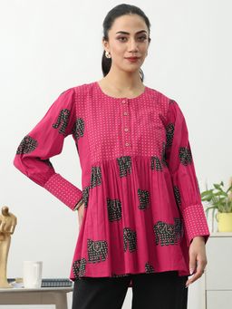 Gerua By Libas - Pink Tribal Printed A-Line Kurti