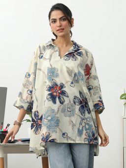 Gerua By Libas - Off White Floral Printed A-Line Kurti