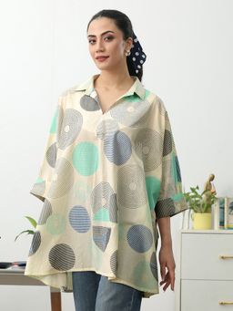 Gerua By Libas - Off White Geometric Printed A-Line Kurti