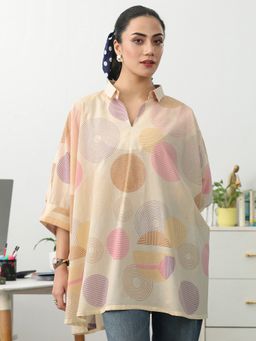 Gerua By Libas - Off White Geometric Printed A-Line Kurti
