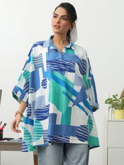 Gerua By Libas - Blue Geometric Printed A-Line Kurti