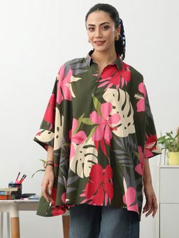 Gerua By Libas - Green Floral Printed A-Line Kurti