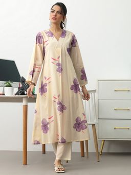 Gerua By Libas - Cream Floral Printed A-Line Kurta