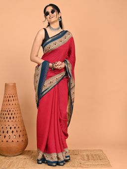 Hella Fashions - Solid Cotton Viscose Saree with Unstitched Blouse