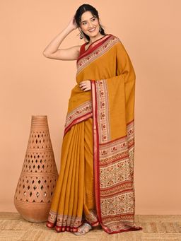 Hella Fashions - Solid Cotton Viscose Saree with Unstitched Blouse