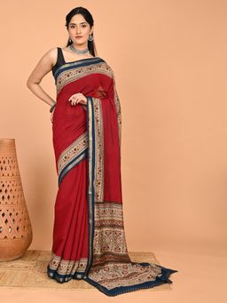 Hella Fashions - Solid Cotton Viscose Saree with Unstitched Blouse