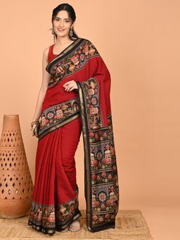 Hella Fashions - Solid Cotton Viscose Saree with Unstitched Blouse