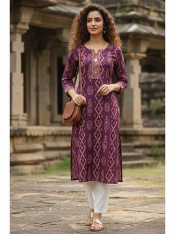 Rajnandini - Women's Magenta Cotton Jaipuri Printed Kurta