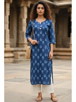 Rajnandini - Women's Blue Cotton Jaipuri Printed Kurta
