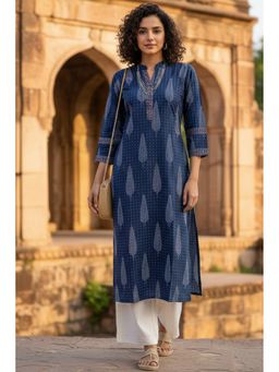 Rajnandini - Women's Blue Cotton Jaipuri Printed Kurta