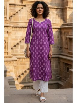 Rajnandini - Women's Purple Cotton Jaipuri Printed Kurta