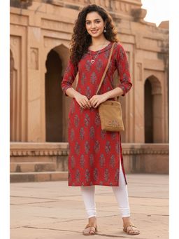 Rajnandini - Women's Maroon Pure Cambric Cotton Jaipuri Printed Kurta