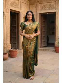 AMRUTKALA SAREES - Green Women's Designer Banarasi Silk Kanjivaram Saree with Unstitched Blouse