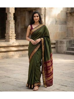 AMRUTKALA SAREES - Women'S Green Designer Banarasi Silk Kanjivaram Saree with Unstitched Blouse