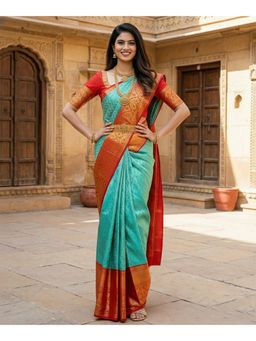 AMRUTKALA SAREES - Green Banarasi Silk Kanjivaram Saree with Unstitched Blouse