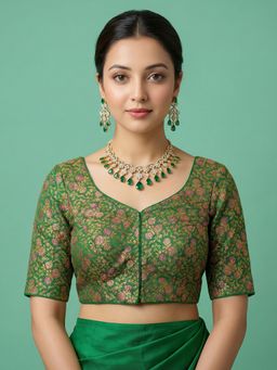 Niraha - Green Woven Design Stitched Blouse