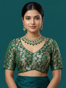 Niraha - Green Woven Design Stitched Blouse