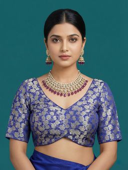 Niraha - Navy Blue Woven Design Stitched Blouse